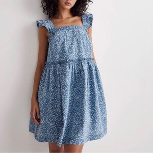 Madewell Flutter-Sleeve Ruffle Mini Dress in Flora Medallion